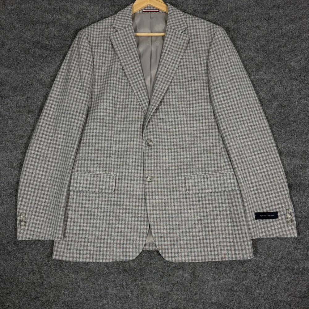 Tommy Hilfiger Blazer Plaid Sport Coat Mens 42R Gray Viscose Blend NWOT